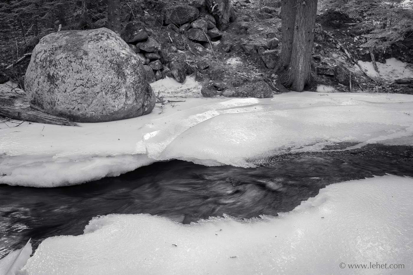 Single Boulder and Stream, Ice