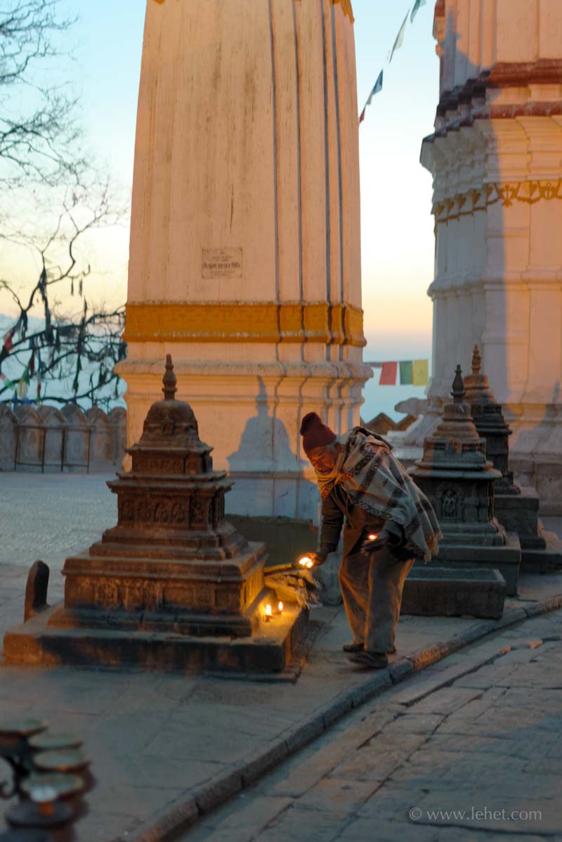 Meditator Prepares, Swayambhu Nepal,Sunrise, 2013